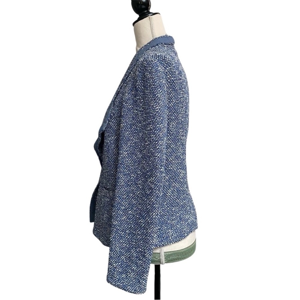 Talbots Blue White Tweed Open Front Blazer Jacket Small Boucle Career Office - Picture 8 of 15